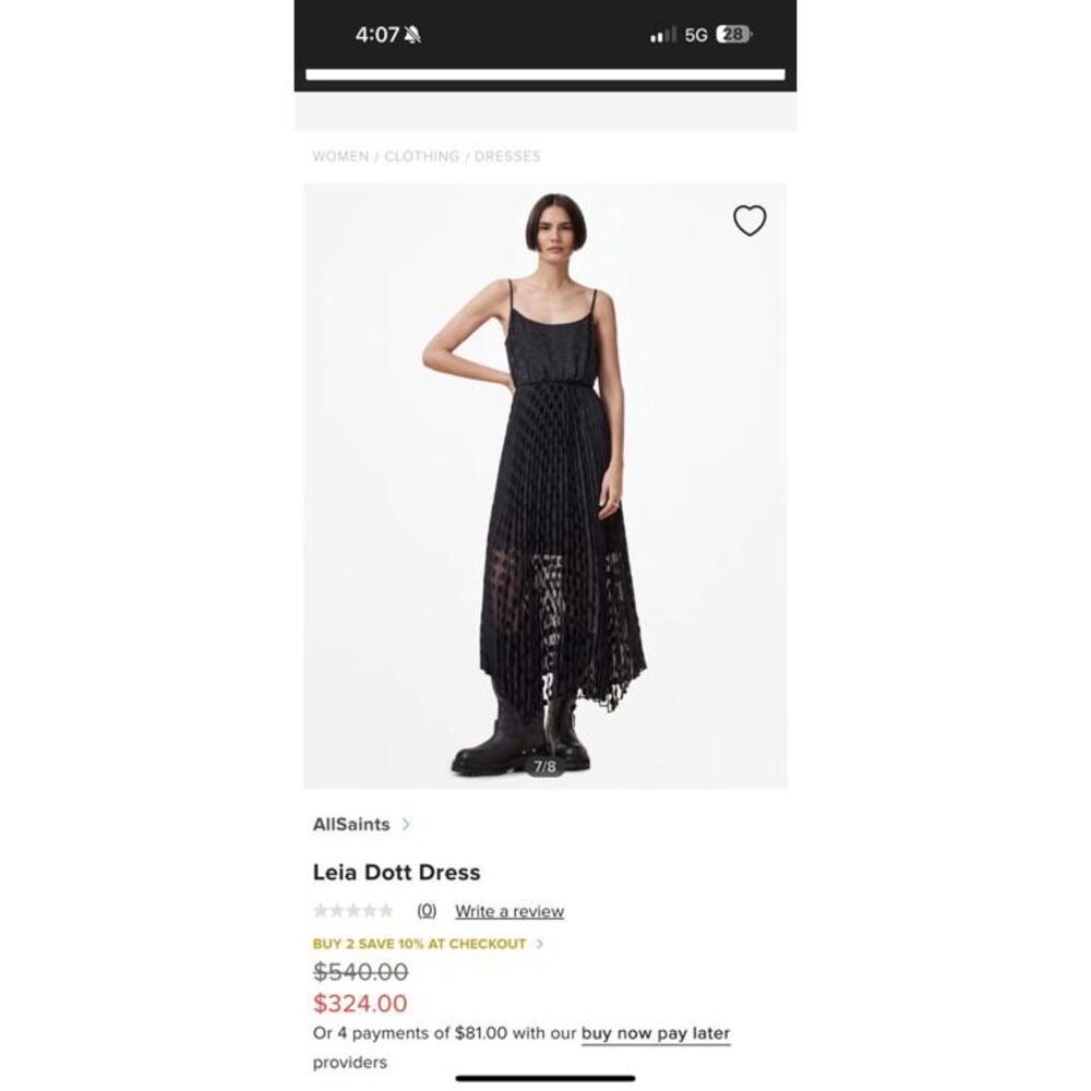 AllSaints Women's Leia Dott Midi Dress Size Large Black